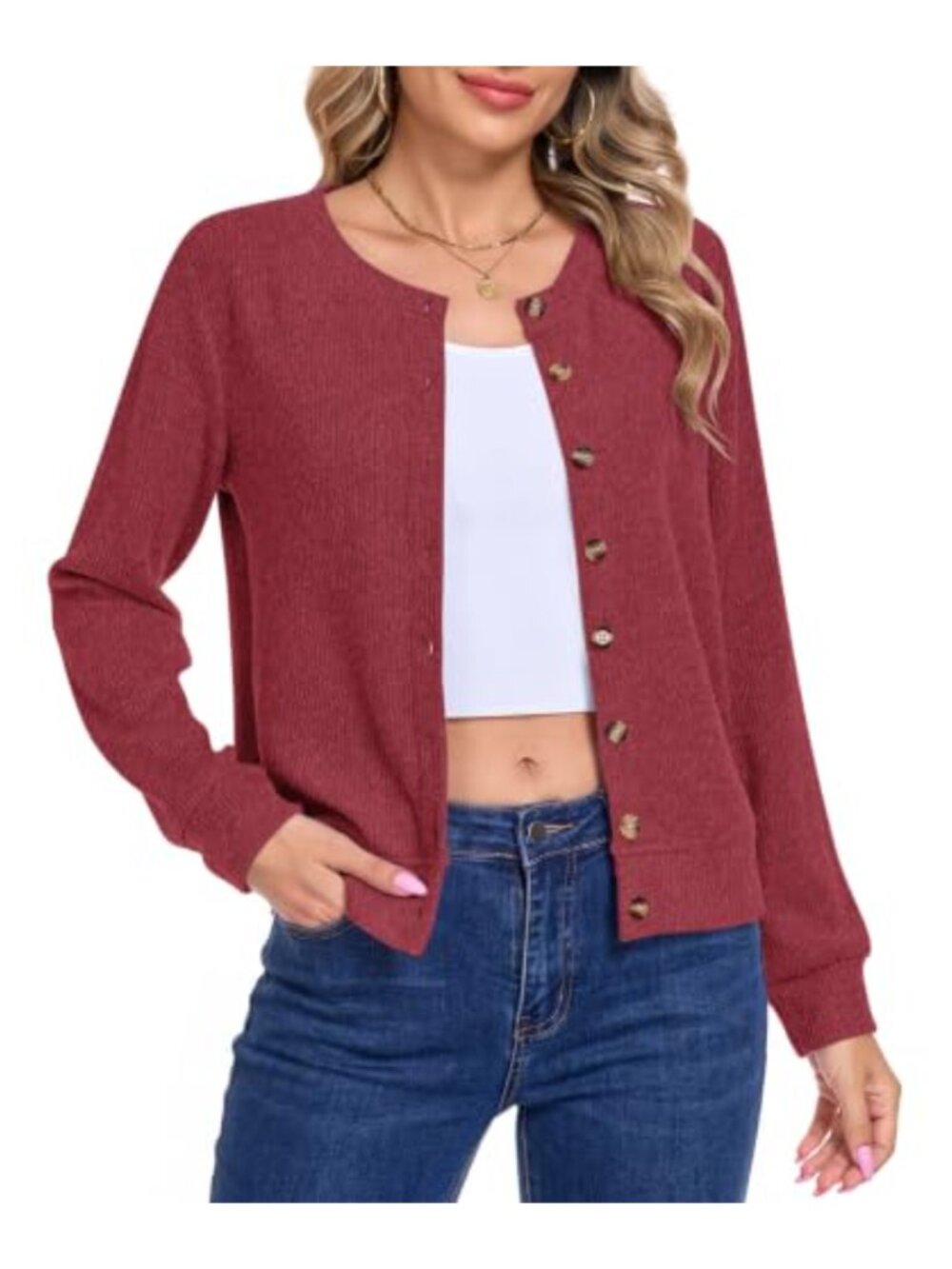 Womens Lightweight Long Sleeve Button Front Cardigan Sweater